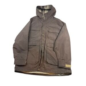 Woolrich Men's Brown Hooded Field Jacket Plaid Lined Outdoor Casual Size L